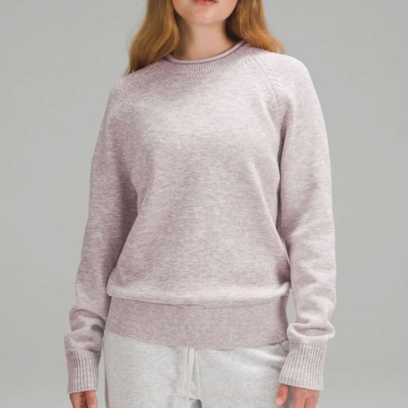 NWT Lululemon Boxy Cotton-Blend Sweater, Light Pink/Grey Heather, Medium - Picture 2 of 15